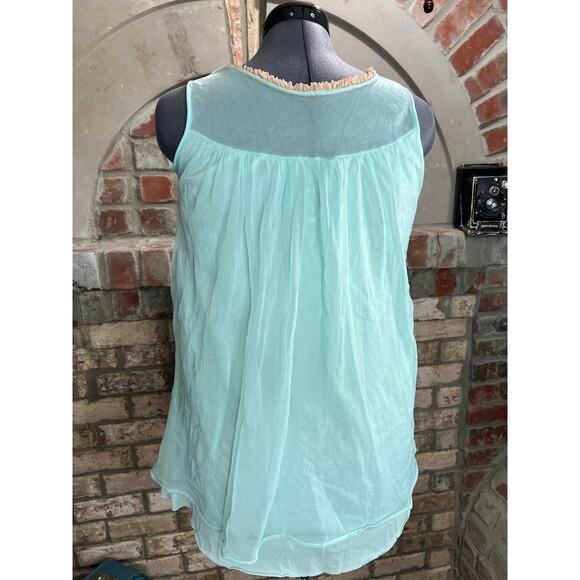 Pajama top satin lace and sheer aqua blue  tan - Picture 9 of 10